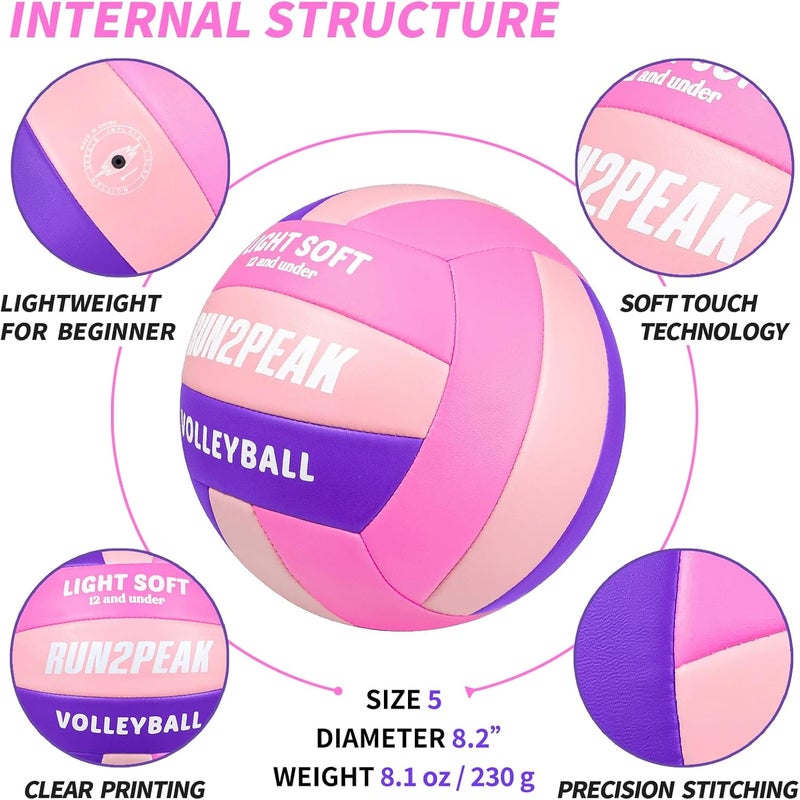 RUN2PEAK Light Soft Volleyball - Light Volleyball Designed for Beginners Kids Youth Teen - Lightweight Volleyballs for Indoor Outdoor Beach Backyard Official Size 5 Training Volley Ball - Image 5